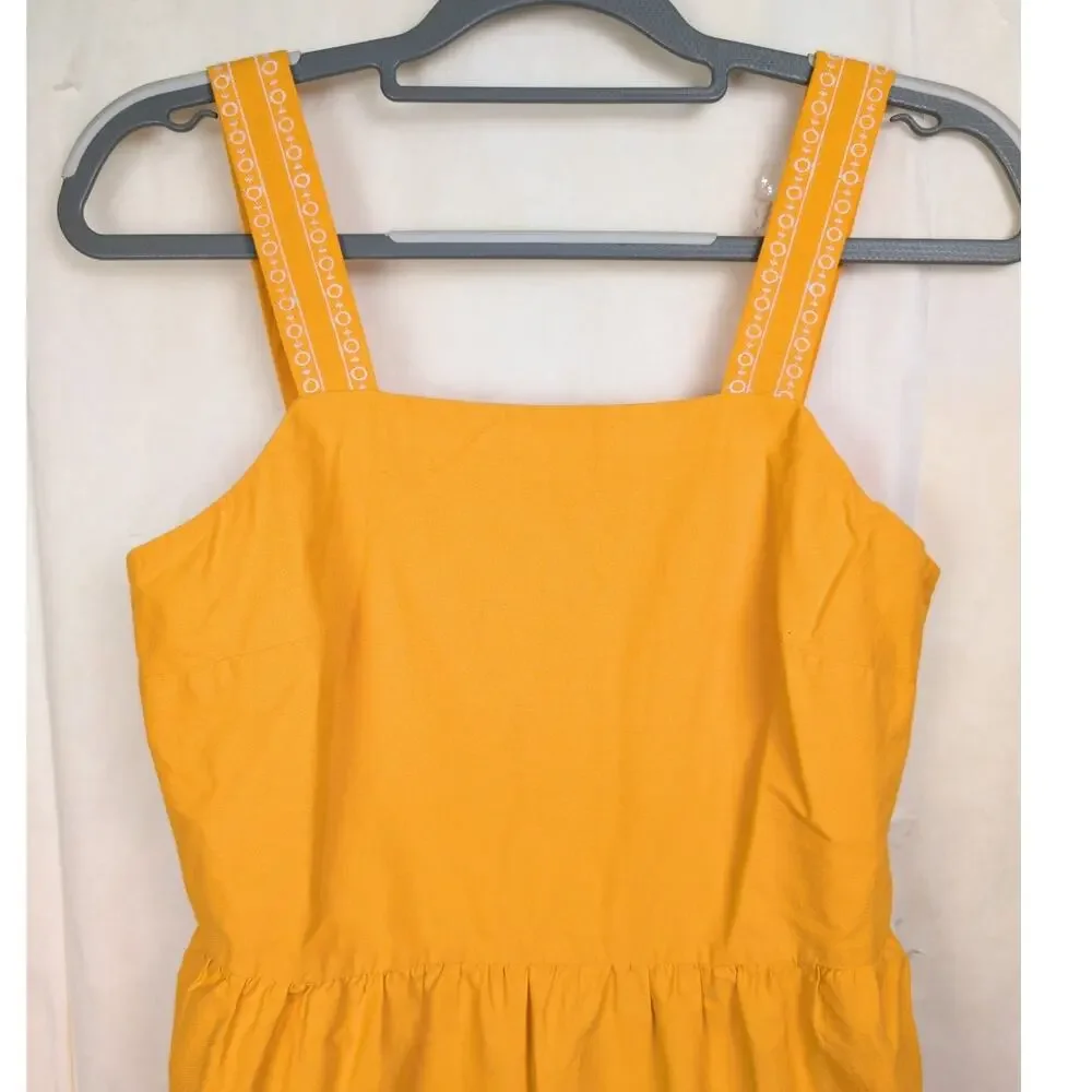 J.crew yellow tiered eyelet lace embroidered midi dress Sz 2 Boho Retro Cottage
